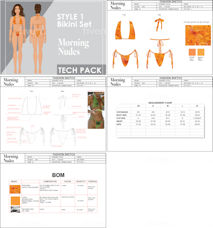 Design Fashion Lingerie Swimwear Bikini Tech Pack By Falak Naz1 Fiverr